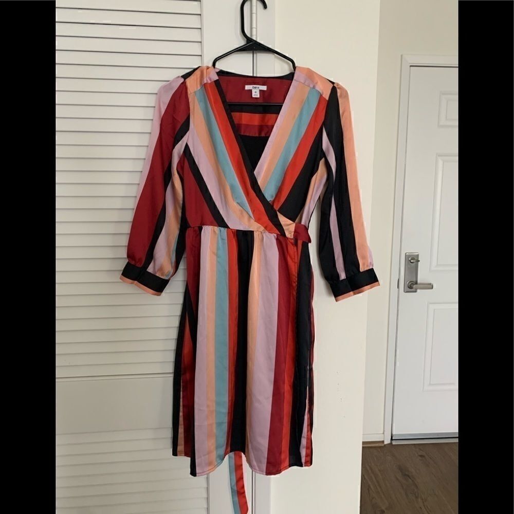 Bar III Striped Multi-Colored Wrap Midi Dress - Picture 5 of 6